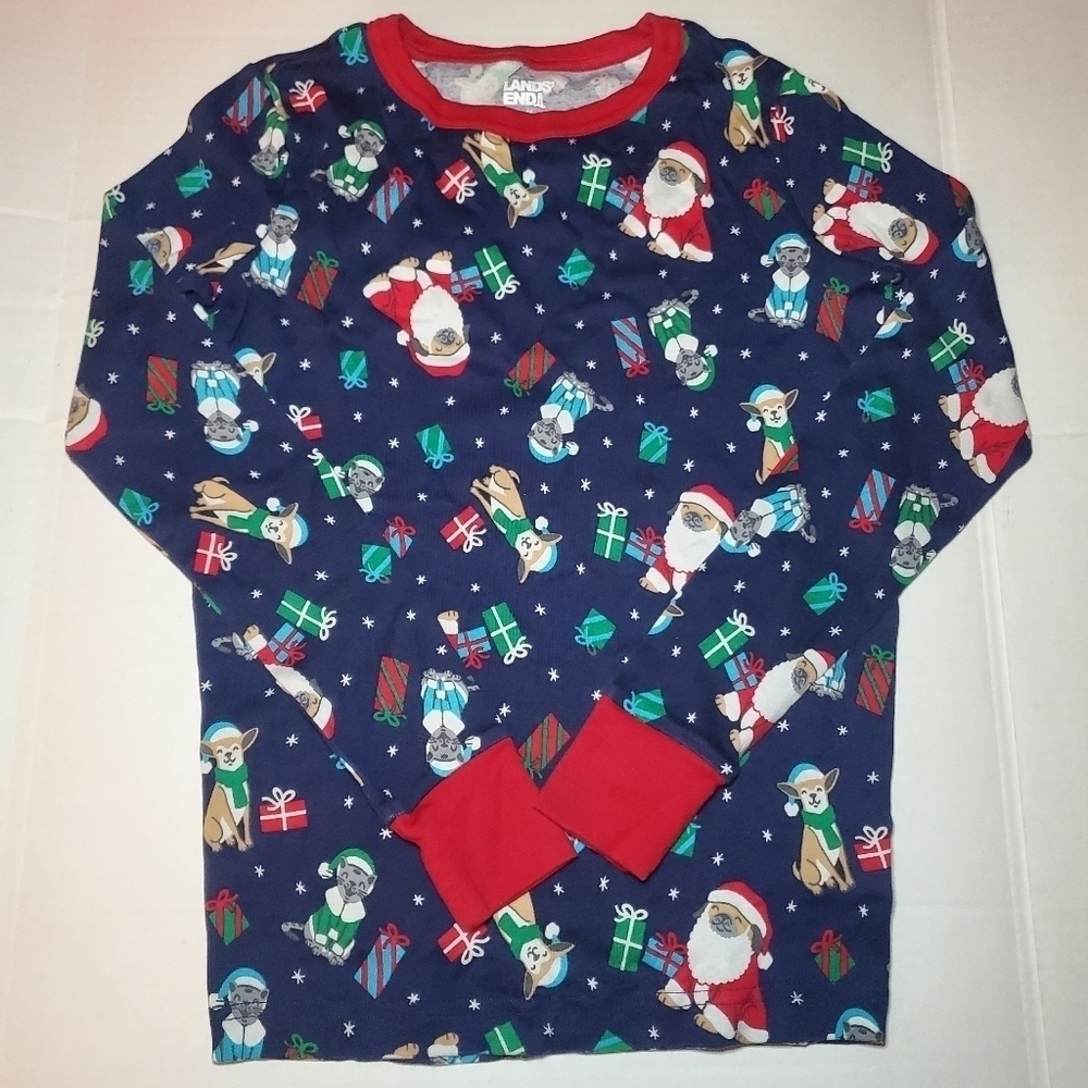 Lands End Snug fit Pajamas Cotton Long Sleeve Navy Holiday dog cat Christmas 16
